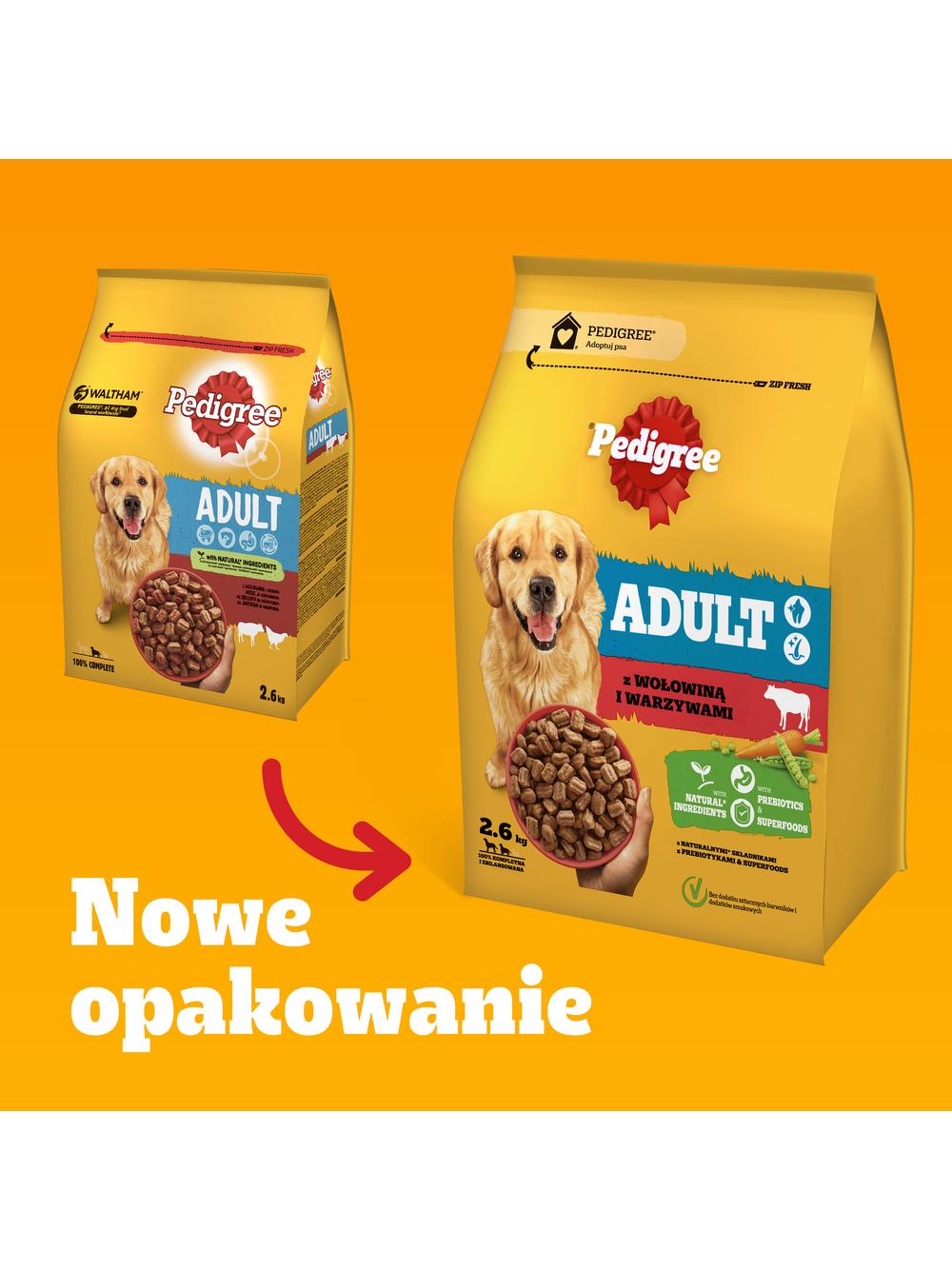 PEDIGREE® Adult 2,6 kg z wołowiną i warzywami - sucha karma pełnoporcjowa dla dorosłych psów dużych i średnich ras/Opakowanie uszkodzone (8329)!!!