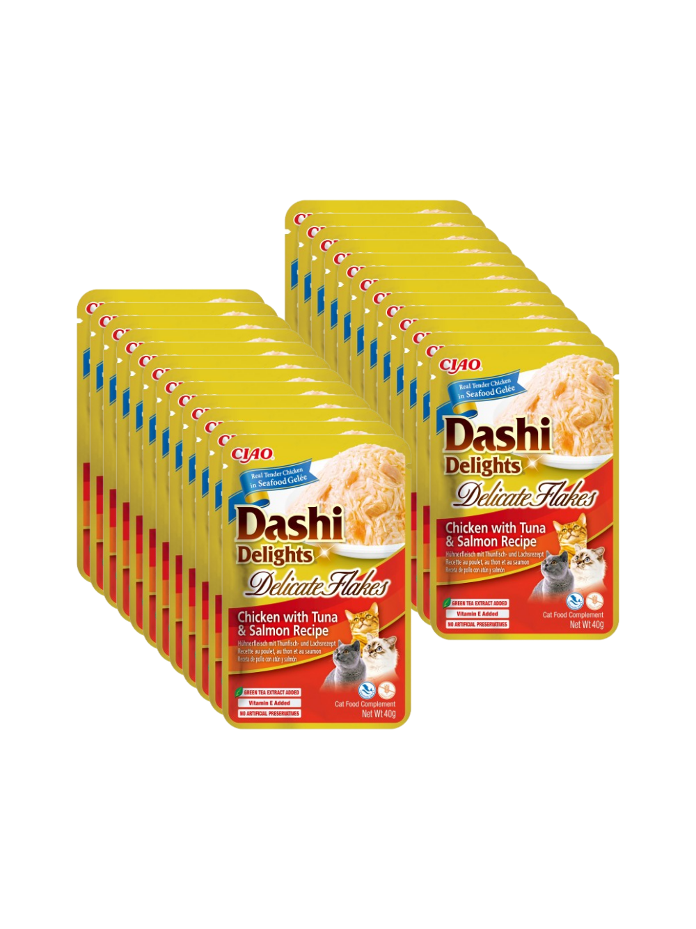INABA Dashi Delights Delicate Flakes Chicken with Tuna & Salmon Recipe 24x40g