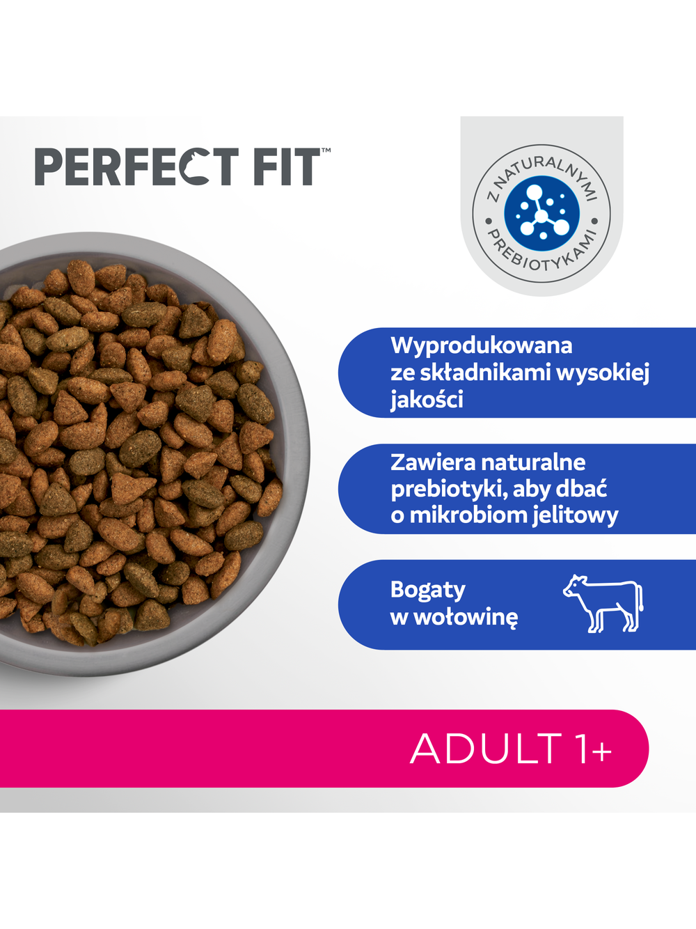 Perfect Fit™ - sucha karma pełnoporcjowa dla dorosłych kotów, bogata w wołowinę 7kg