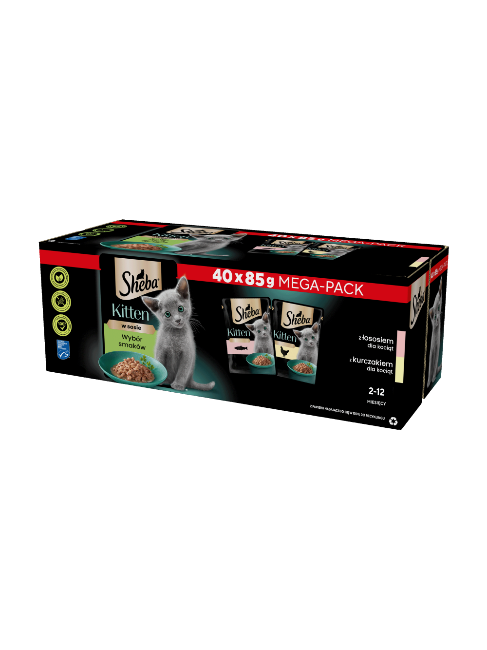 SHEBA Kitten Wybór Smaków saszetki 40x85 g – mokra karma pełnoporcjowa dla kociąt, w sosie (kawałki z: łososiem, kurczakiem)