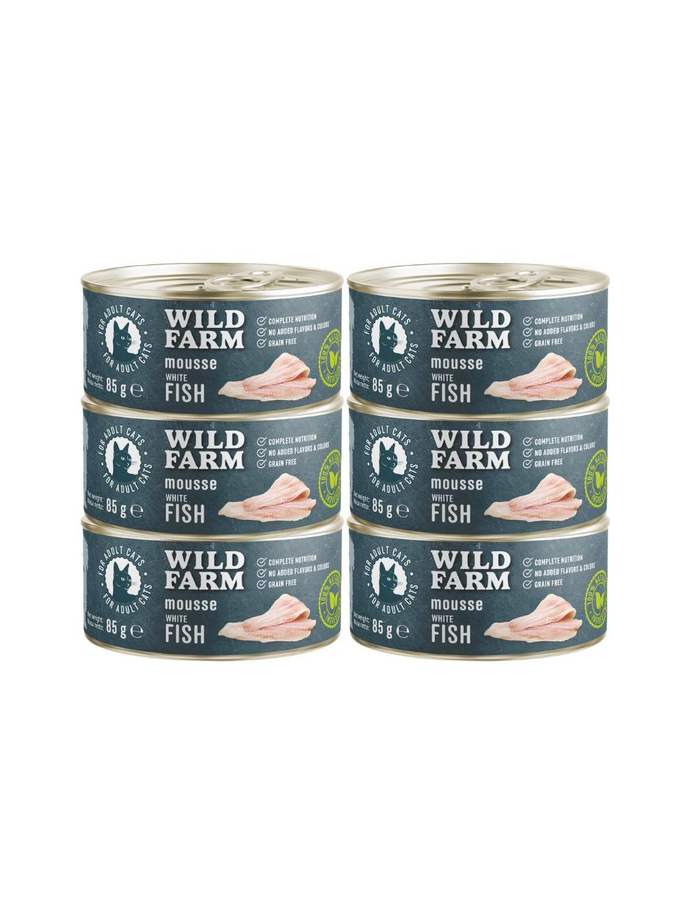 WILD FARM Mousse White Fish 6x85g - bezzbożowy mus dla kota