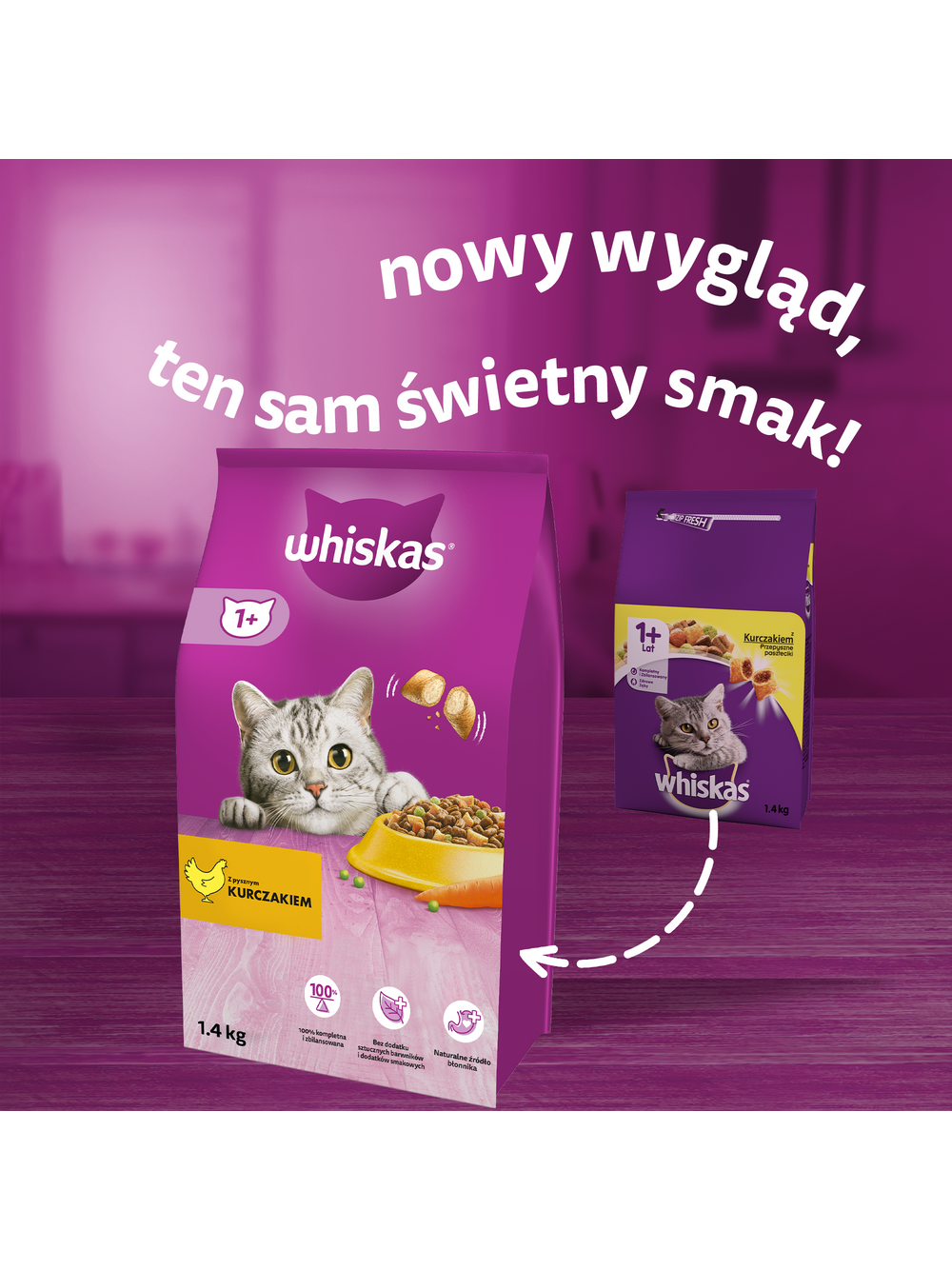 WHISKAS Adult 3x1,4 kg - sucha karma dla dorosłego kota, z pysznym kurczakiem