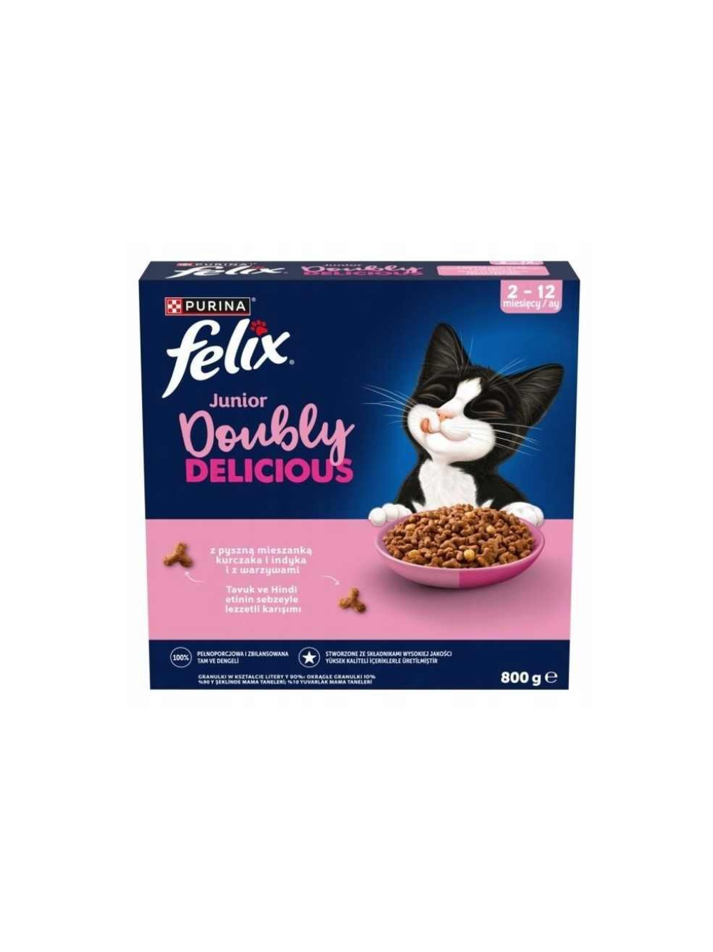 Felix Doubly Delicious Junior Karma z mieszanką kurczaka i indyka i z warzywami 2-12 miesięcy 800 g