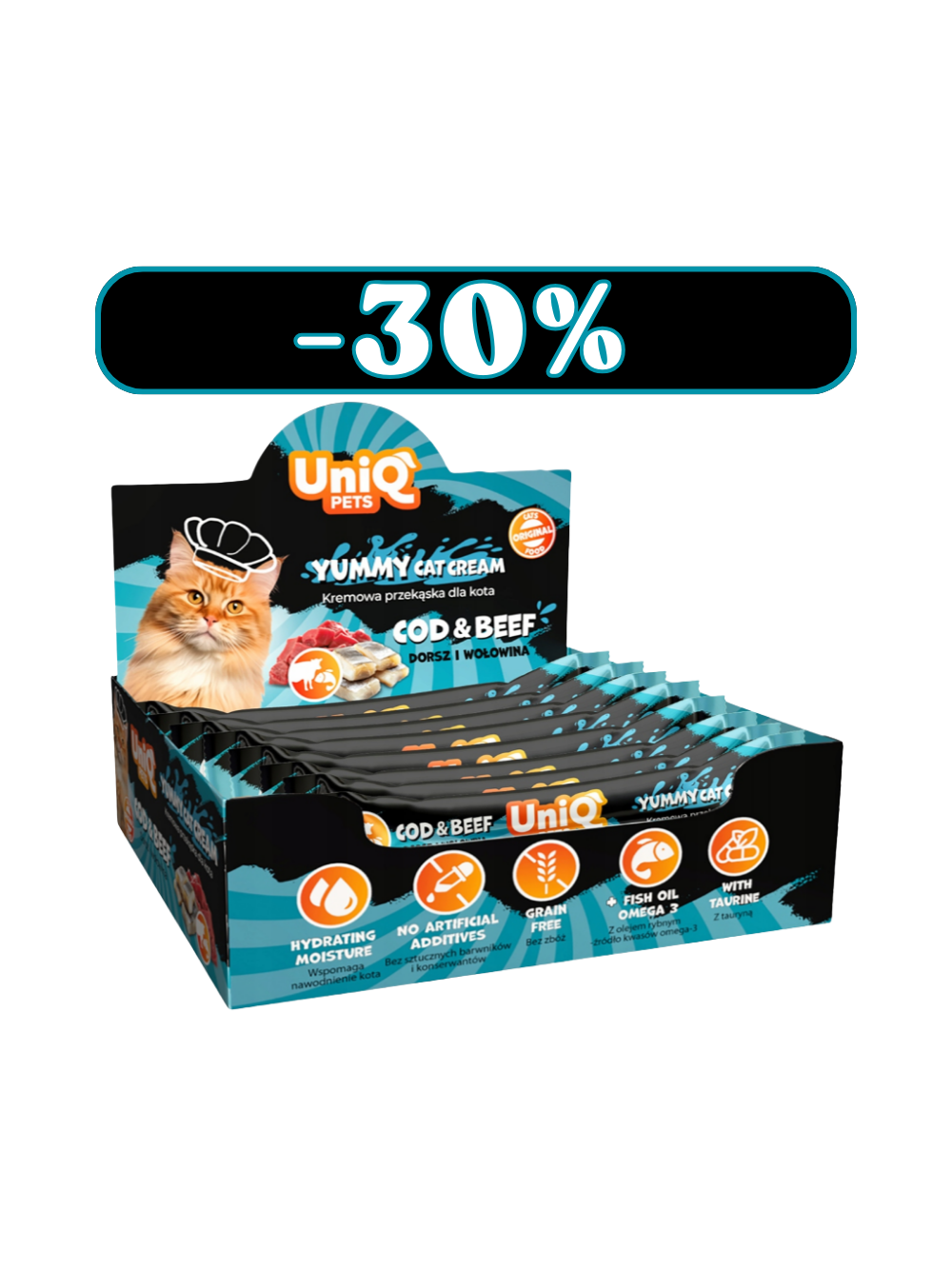 UNIQ PETS PURRCREAM pyszny sosik dla kota z dorszem i wołowiną 50x15g