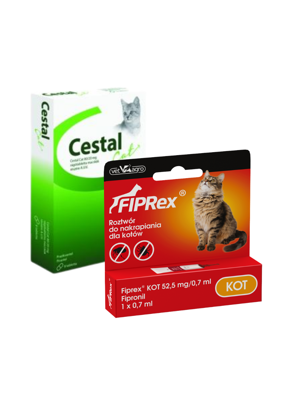 Fiprex KOT, 52,5 mg/0,7 ml, roztwór do nakrapiania dla kotów+ Cestal Cat tabletki na odrobaczanie kotów 2szt