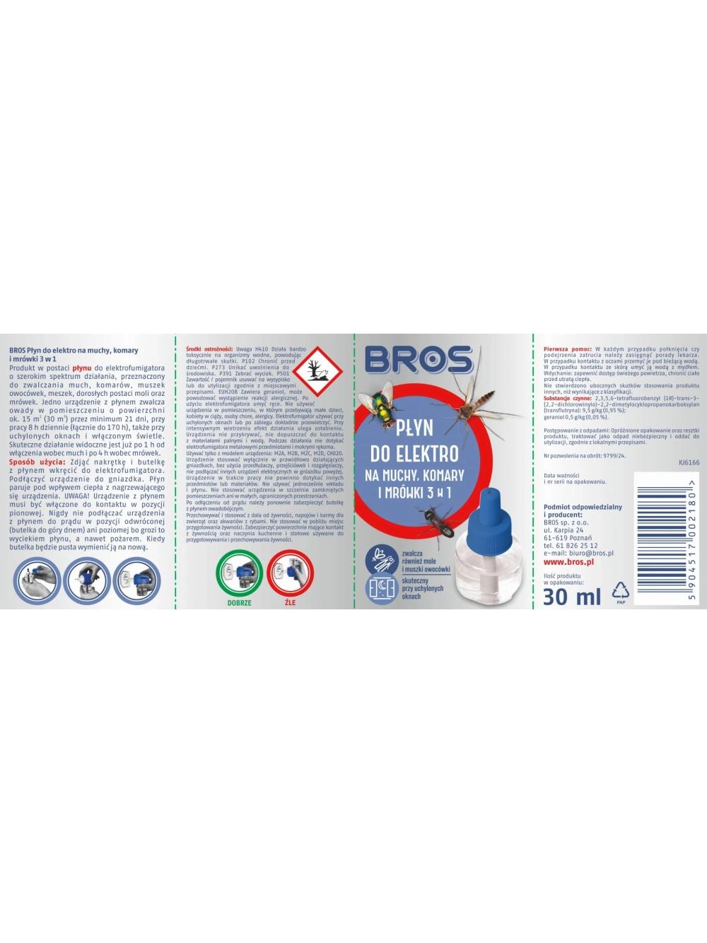BROS - Płyn do elektro na muchy, komary i mrówki 30ml