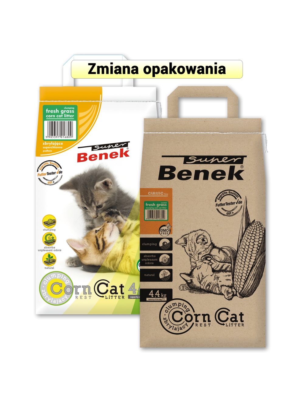 SUPER BENEK Żwirek Corn Kukurydziany o zapachu: Świeża Trawa  7L