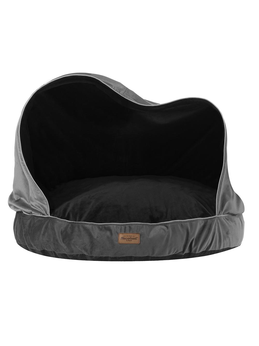 RECOBED pufa z kocykiem Welurowe szary/czarnyM Ø70cm