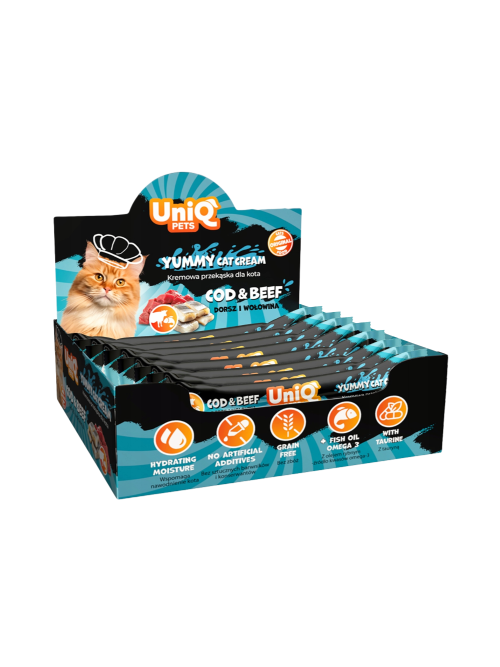 UNIQ PETS PURRCREAM pyszny sosik dla kota z dorszem i wołowiną 50x15g