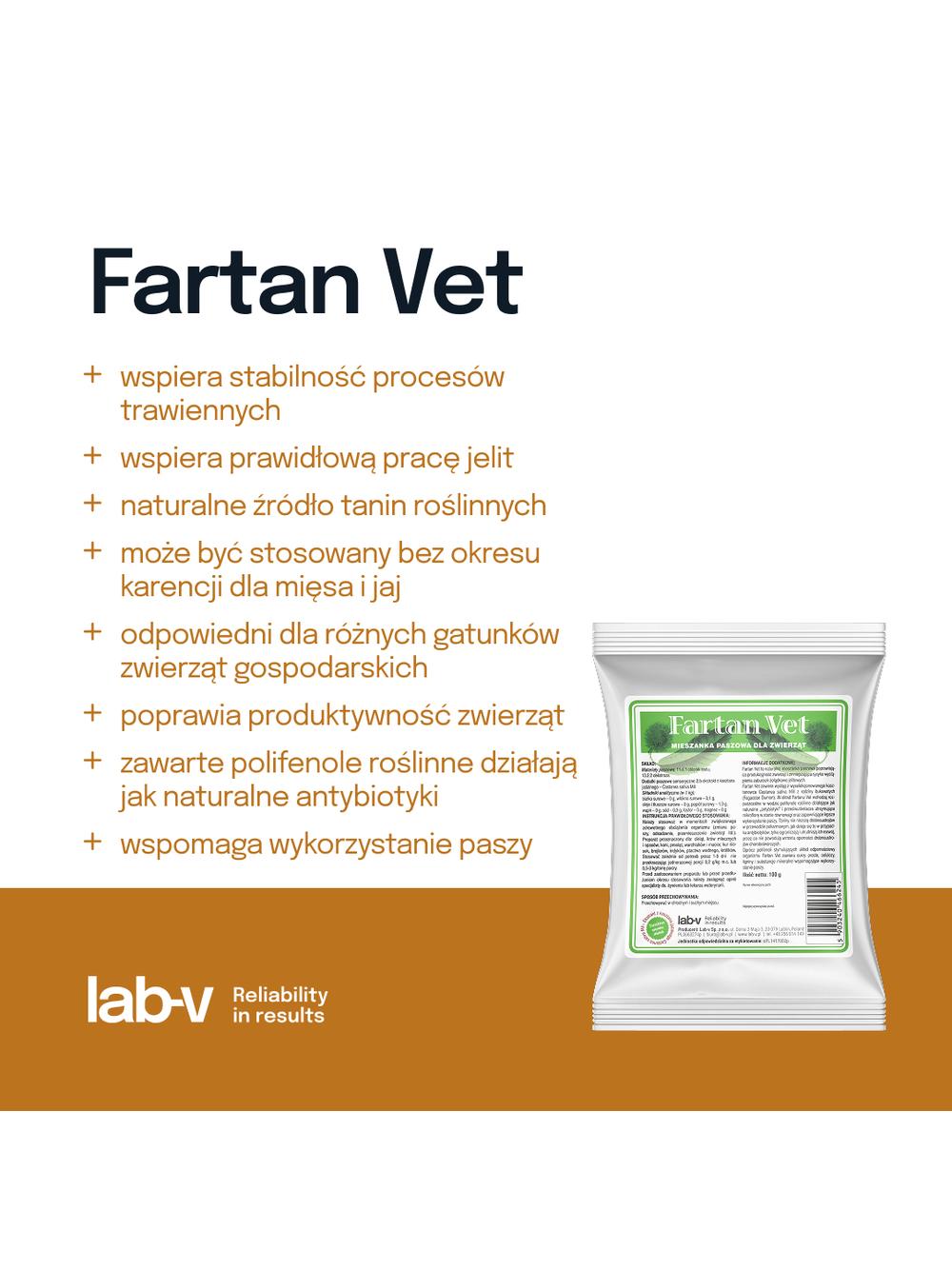 Lab-v Fartan Vet - Mieszanka Paszowa Dla Zwierząt Gospodarskich Poprawiająca Produkcyjność Zwierząt 100g