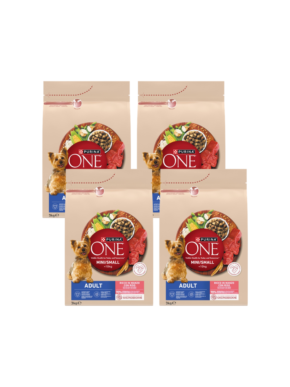 PURINA ONE Adult Mini/Small Karma dla dorosłych psów bogata w wołowinę z ryżem 4x3 kg