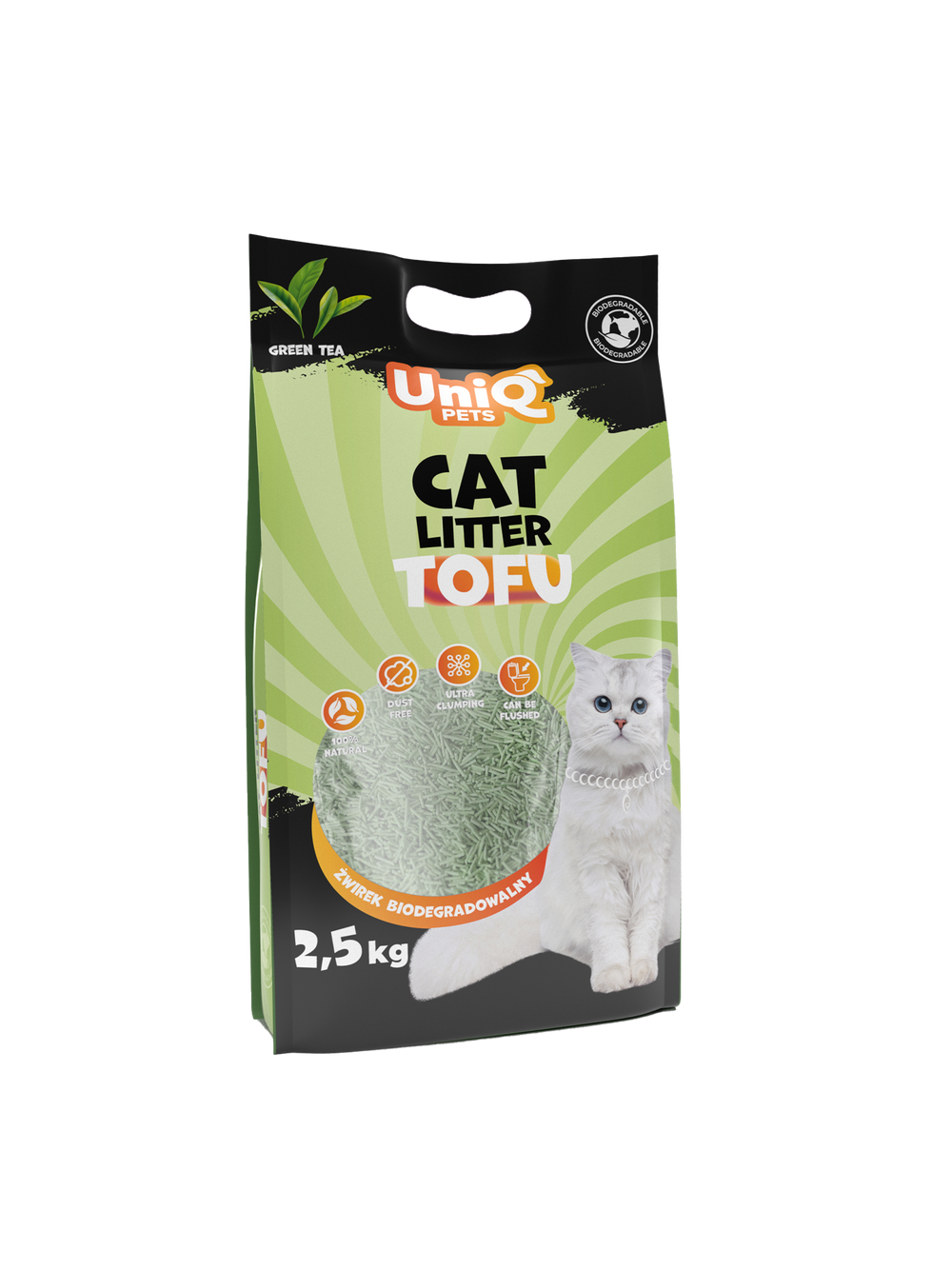 UNIQ PETS ŻWIREK DLA KOTÓW TOFU biodegradowalny 2,5kg zielona herbata