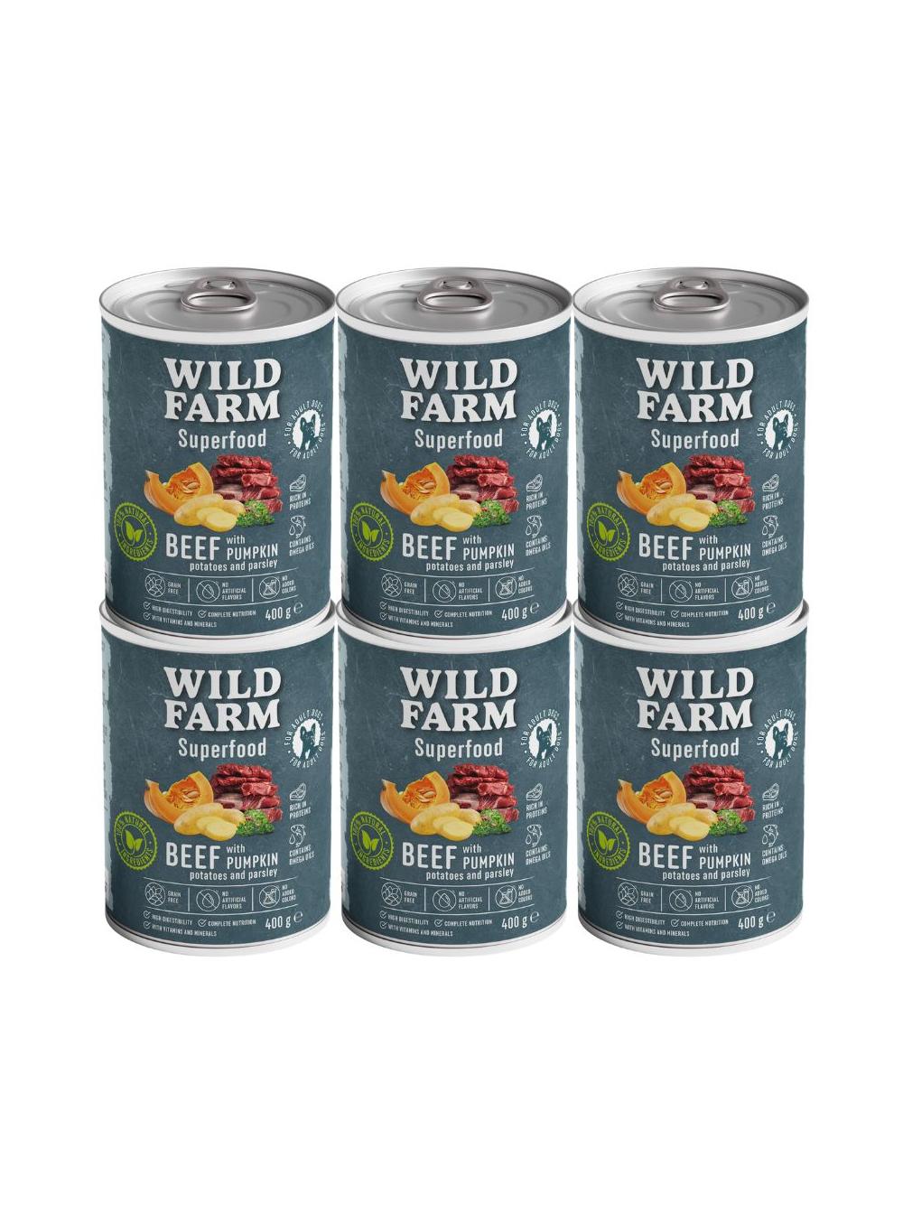 WILD FARM Superfood Beef 6x400g bezzbożowa karma dla psa