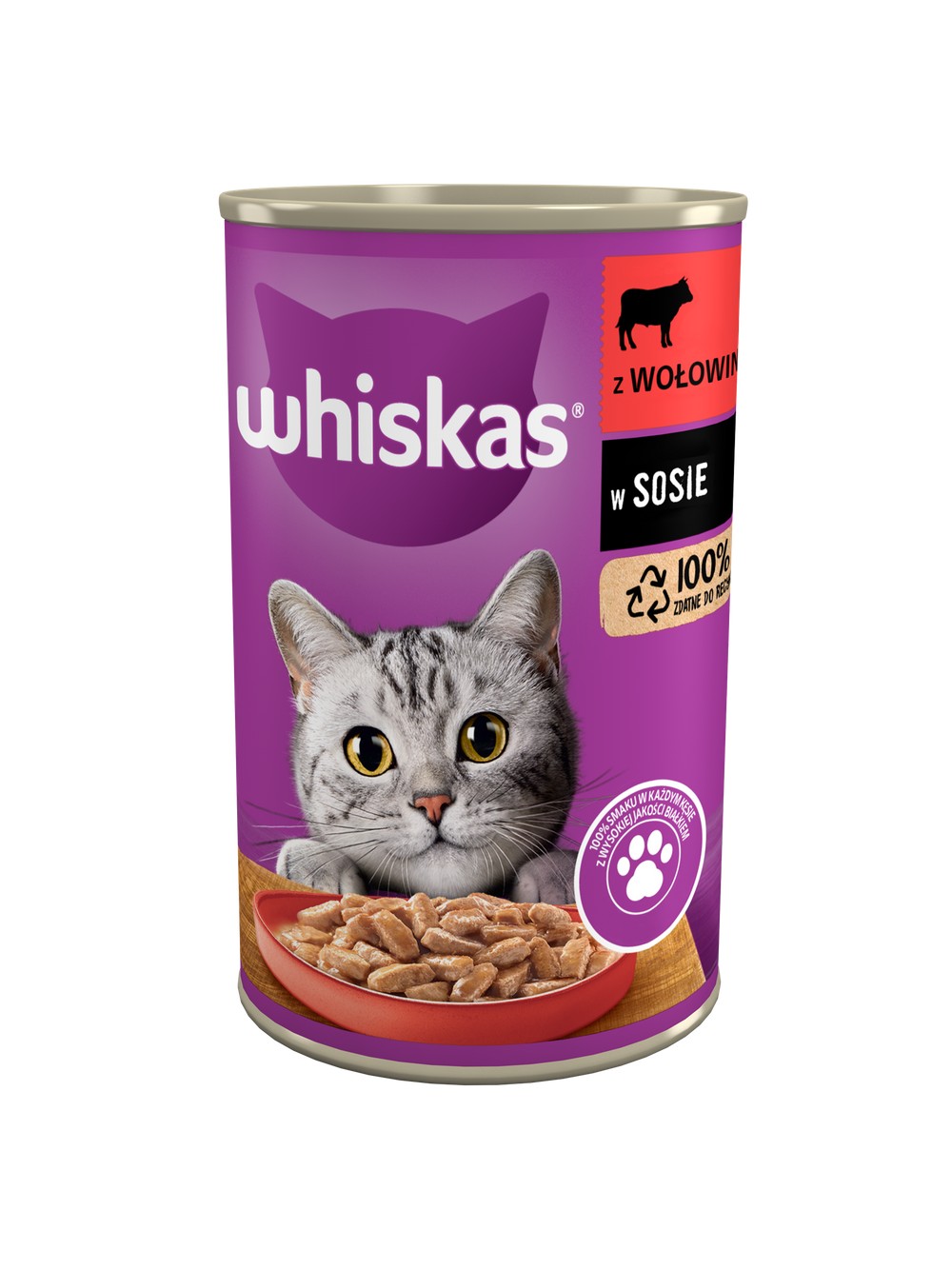WHISKAS Adult puszka 12x400 g - mokra karma pełnoporcjowa dla dorosłych kotów, kawałki z wołowiną w sosie