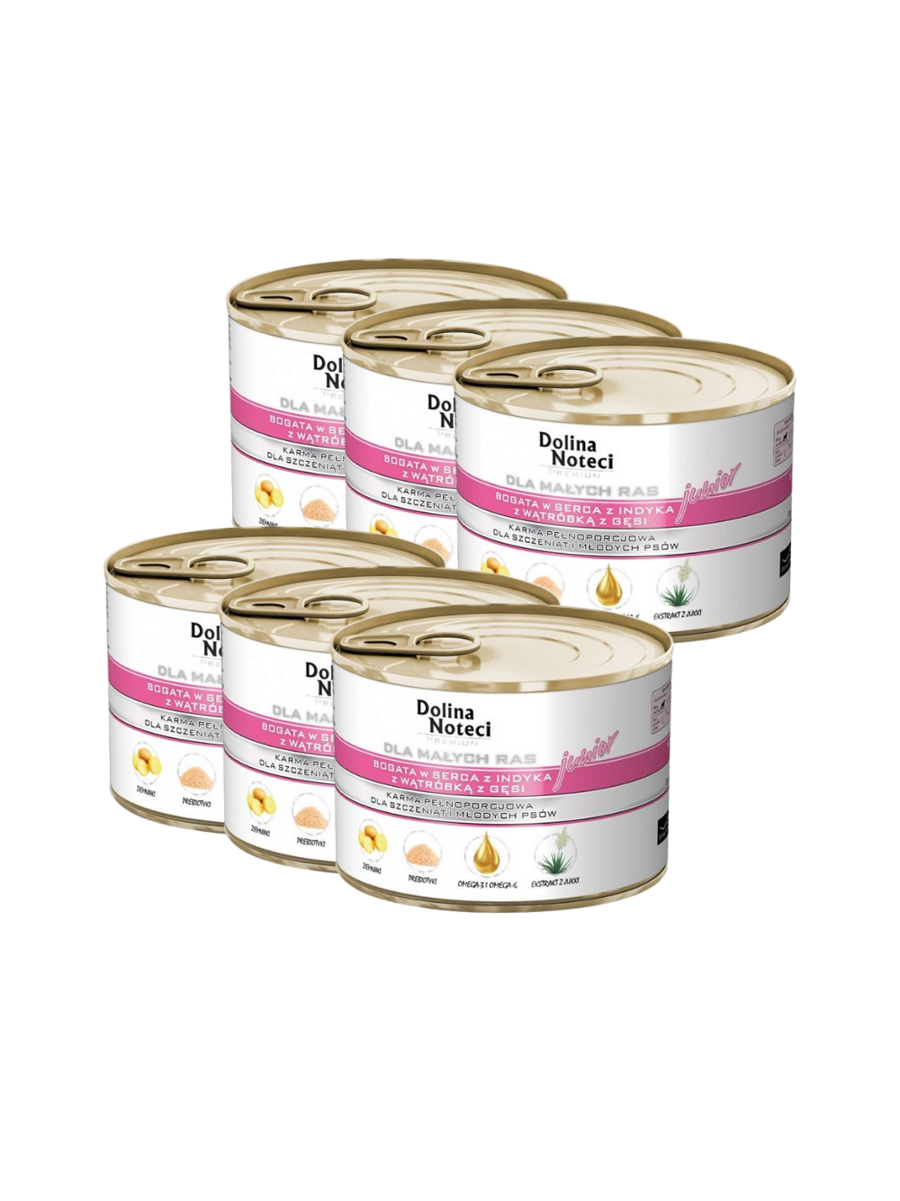 Dolina Noteci PREMIUM dla psów małych ras JUNIOR bogata w serca z indyka z wątróbką z gęsi 6x185 g