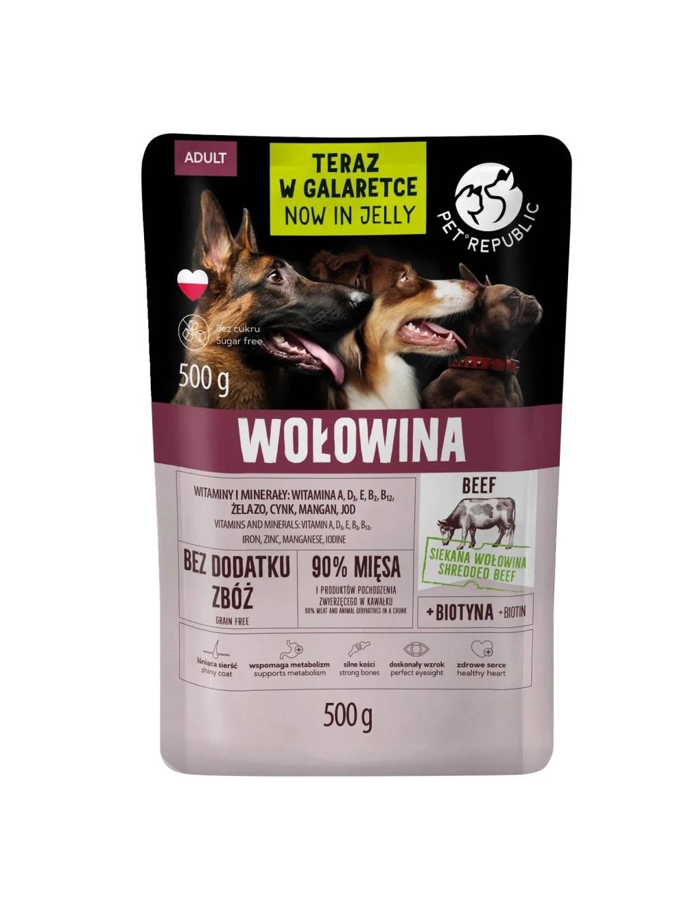 PetRepublic karma dla psa z siekaną wołowiną w galaretce 9x500g