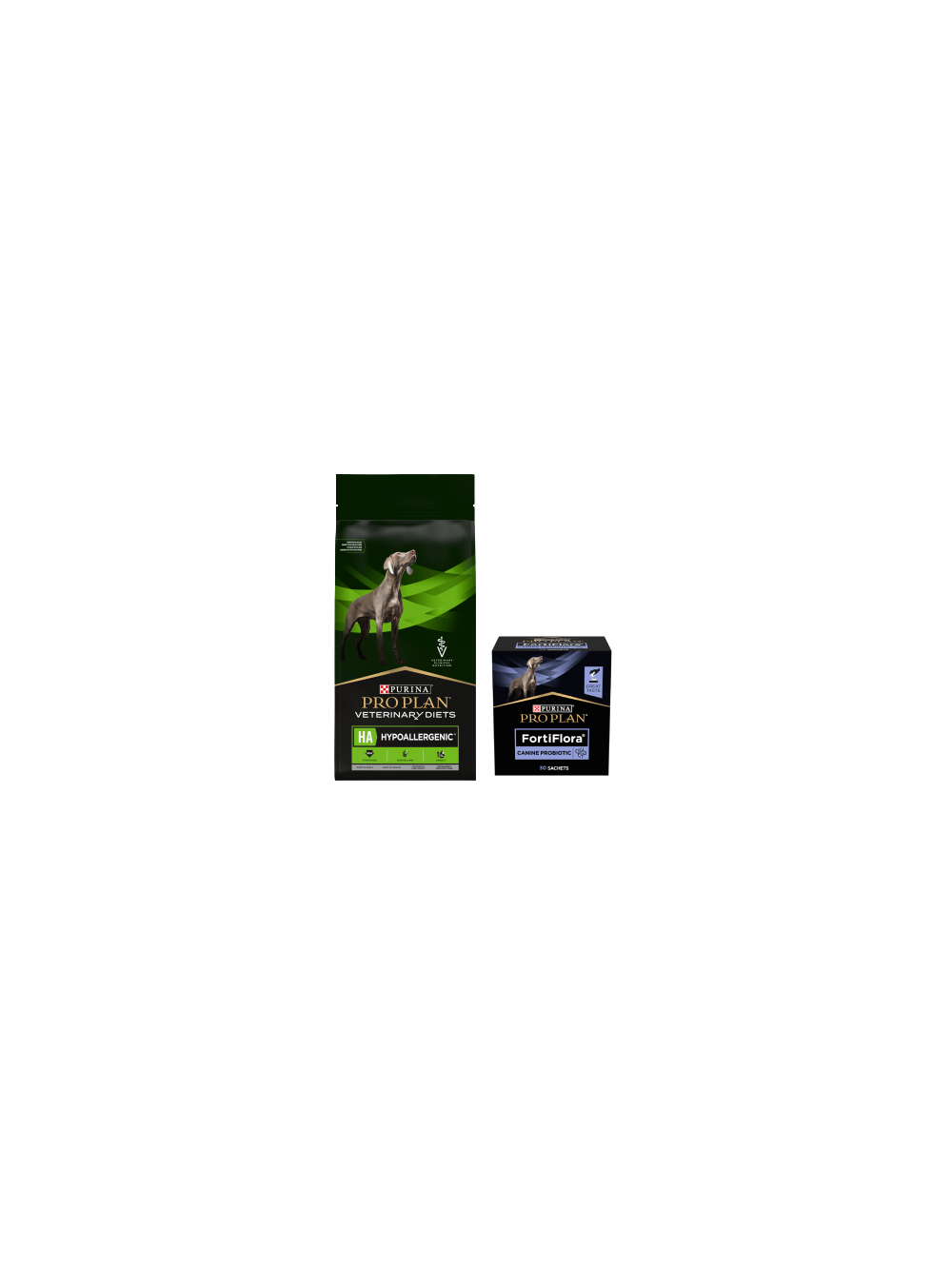 PRO PLAN Veterinary Diets  HA Hypoallergenic Karma sucha dla psa 11kg+ PRO PLAN FortiFlora Suplement probiotyczny dla psa 30 x 1 g