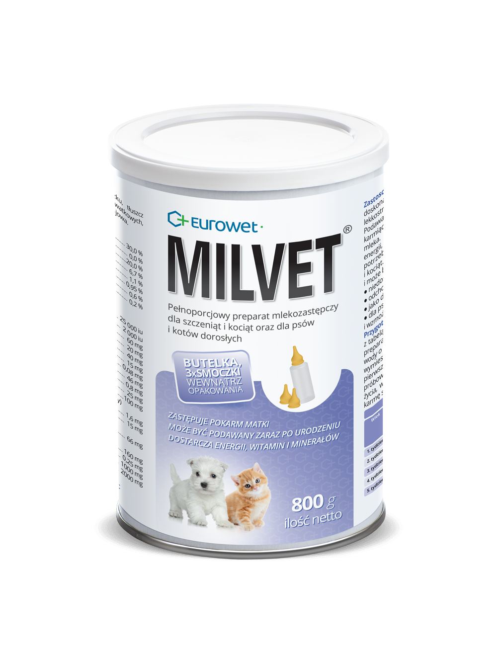 Eurowet Milvet mleko zastępcze dla szczeniąt i kociąt 800g