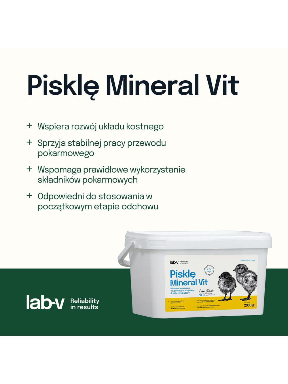 Lab-v Pisklę Mineral Vit – wsparcie wzrostu i mineralizacji kośćca piskląt drobiu grzebiącego 2000 g