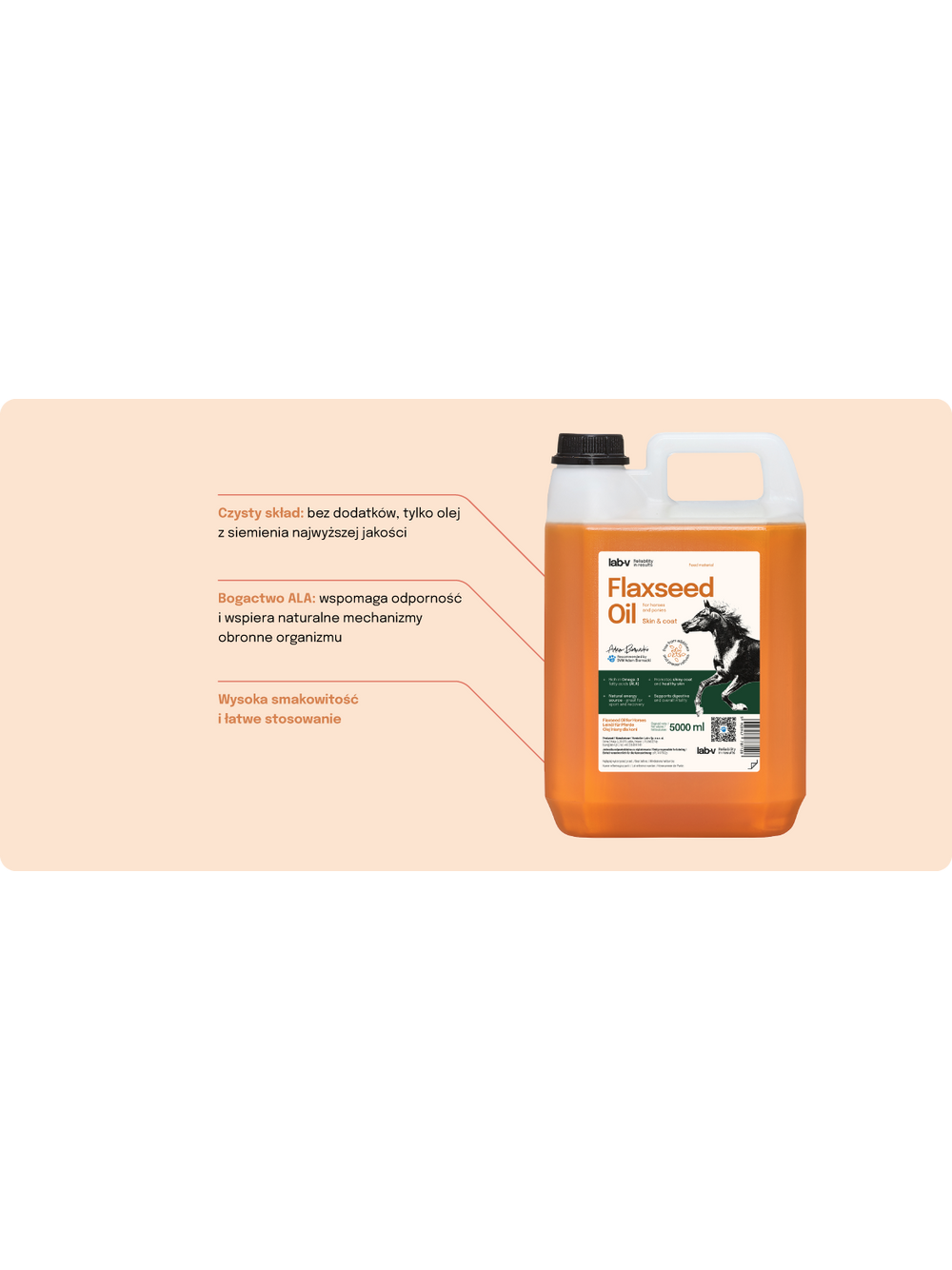 Lab-v Flaxseed Oil – 100% olej lniany tłoczony na zimno dla koni 2x5000 ml
