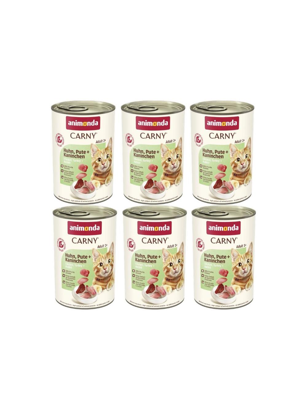 ANIMONDA Cat Carny Adult smak: kurczak, indyk, królik 6x400g