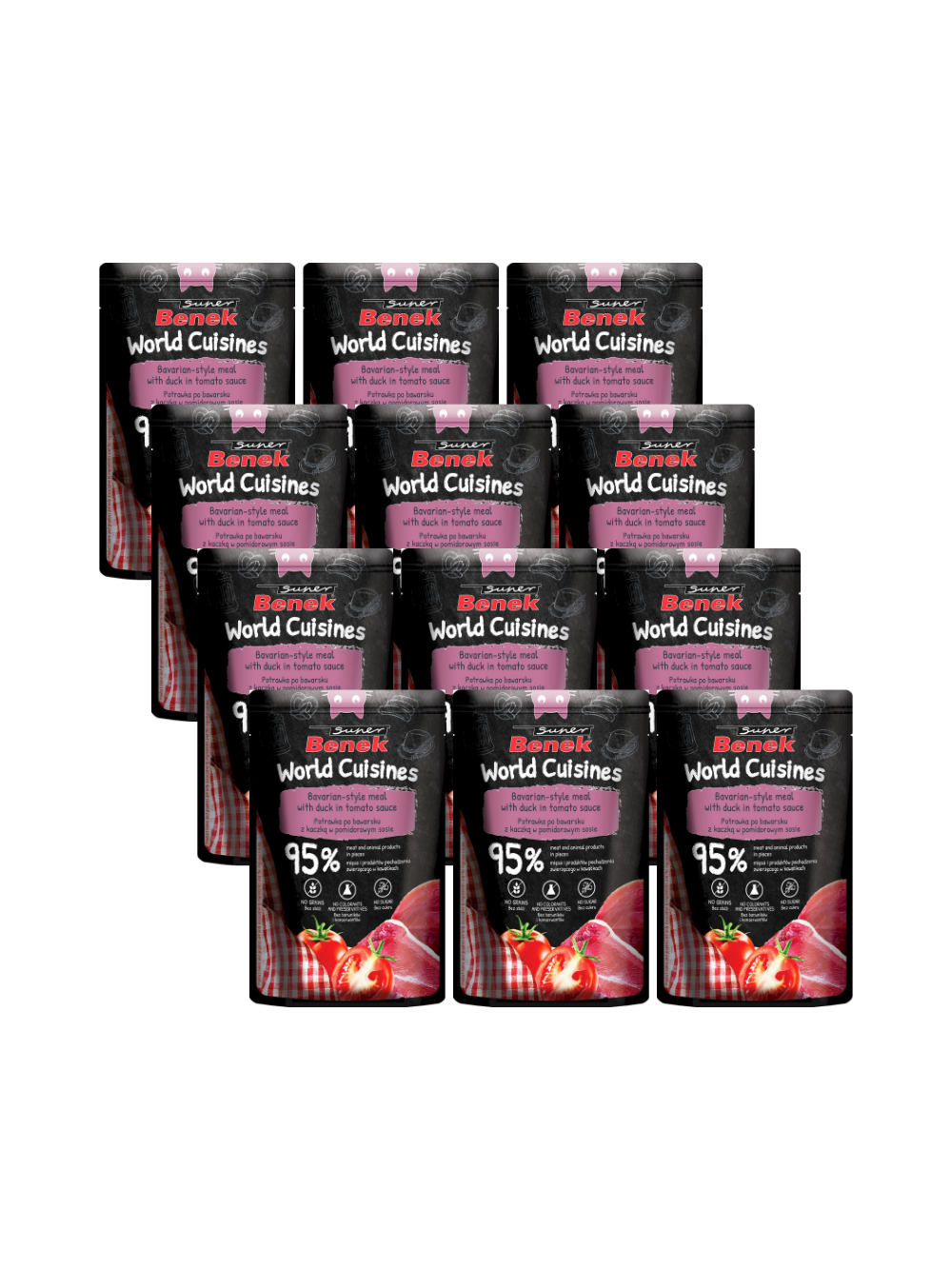 Super Benek World Cuisines Karma pełnoporcjowa dla dorosłych kotów. Potrawka po bawarsku z kaczką w pomidorowym sosie 12x100g