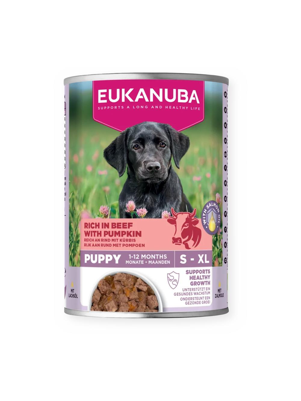 EUKANUBA Mokra karma dla szczeniąt, bogata w wołowinę i dynię 6x400g + 400g Gratis