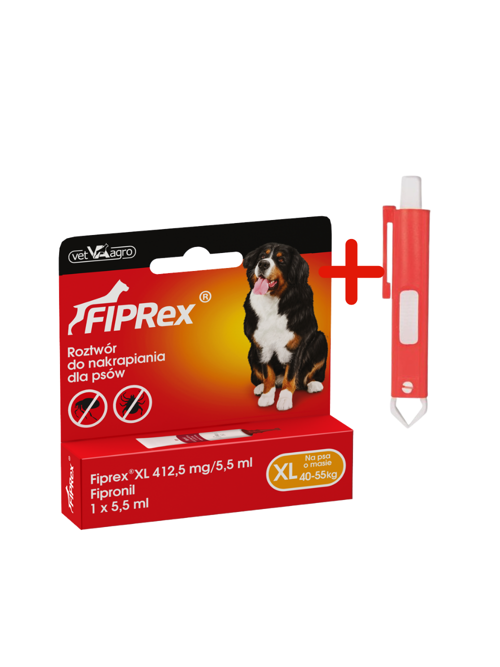 Fiprex XL, 412,5 mg/5,5 ml, roztwór do nakrapiania dla psów+ TRIXIE Szczypce do usuwania kleszczy 9cm