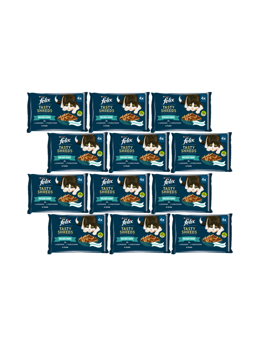 FELIX Tasty Shreds  mokra karma dla kota z łososiem i tuńczykiem w sosie 12x(4x80g)