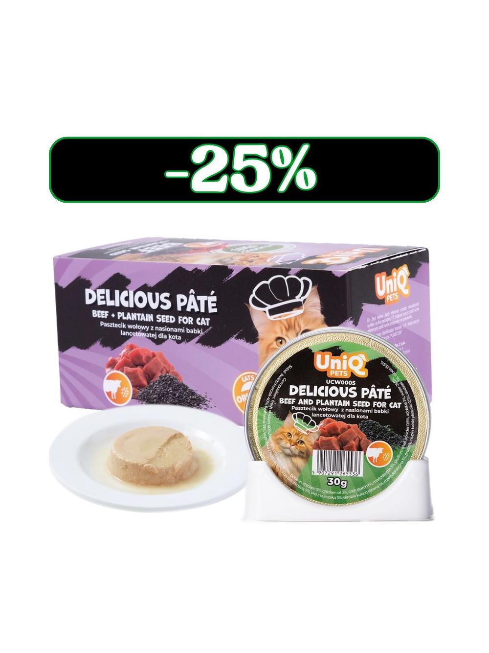 UNIQ PETS KARMA MOKRA DLA KOTA ROYAL BEEF pasztecik wołowy z nasionami babki lancetowatej 30 g x 8 szt
