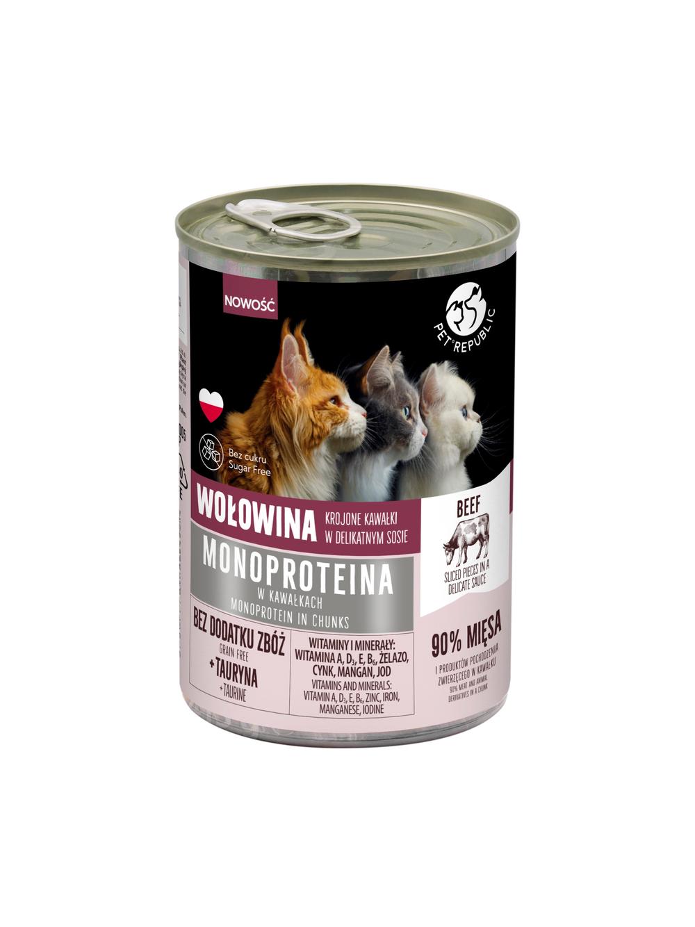 PetRepublic karma monoproteinowa wołowa dla kota, kawałki w sosie 400g