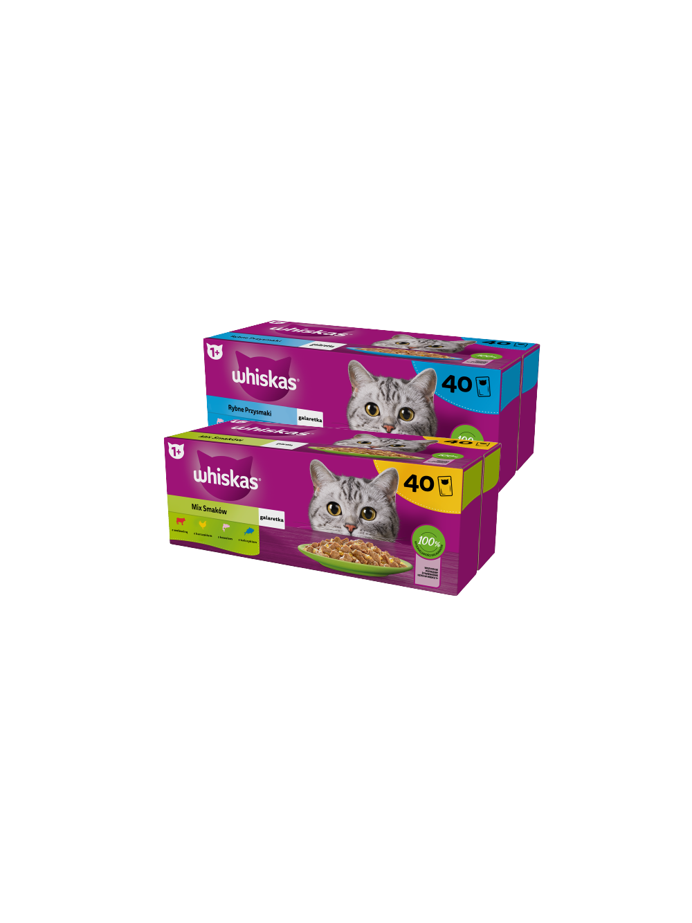 WHISKAS Adult saszetki 40 x 85 g Mix Smaków - mokra karma dla dorosłego kota, w galaretce + WHISKAS Adult saszetki 40 x 85 g Rybne Przysmaki