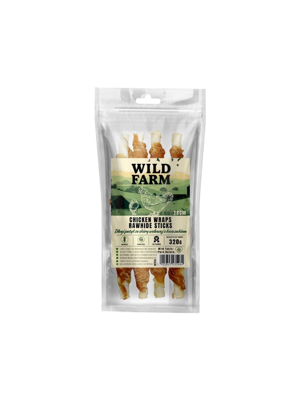 WILD FARM Długi patyk ze skóry wołowej z kurczakiem 28cm 320g przysmak dla psa