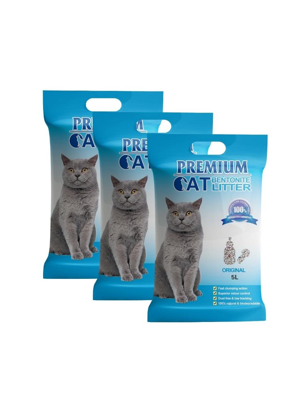 Premium Cat Żwirek Bentonitowy Zbrylający - Naturalny dla kota 3x5L