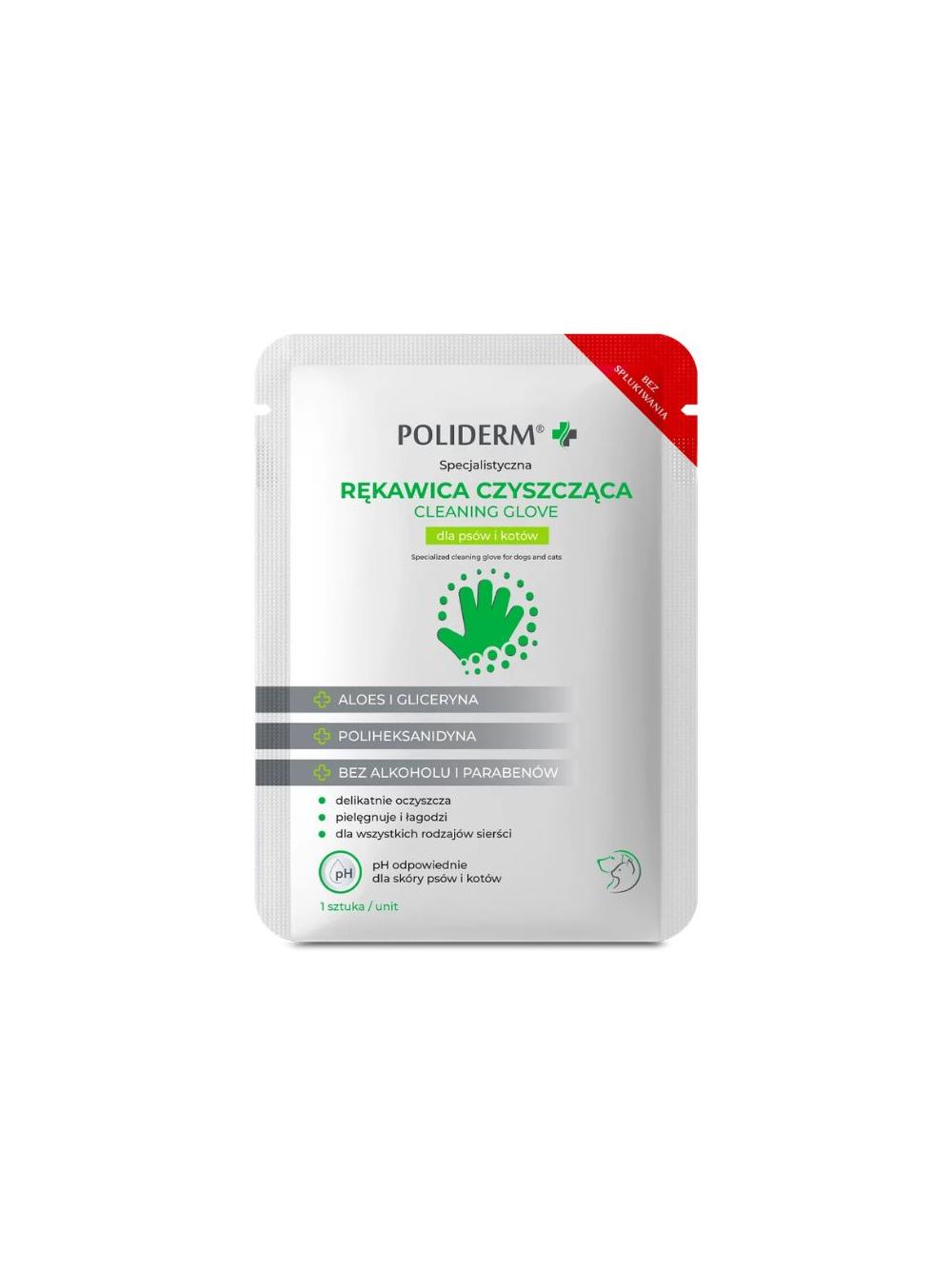 POLIDERM® RĘKAWICA CZYSZCZĄCA – rękawica nasączona delikatnym płynem czyszczącym dla psów i kotów 1 szt.