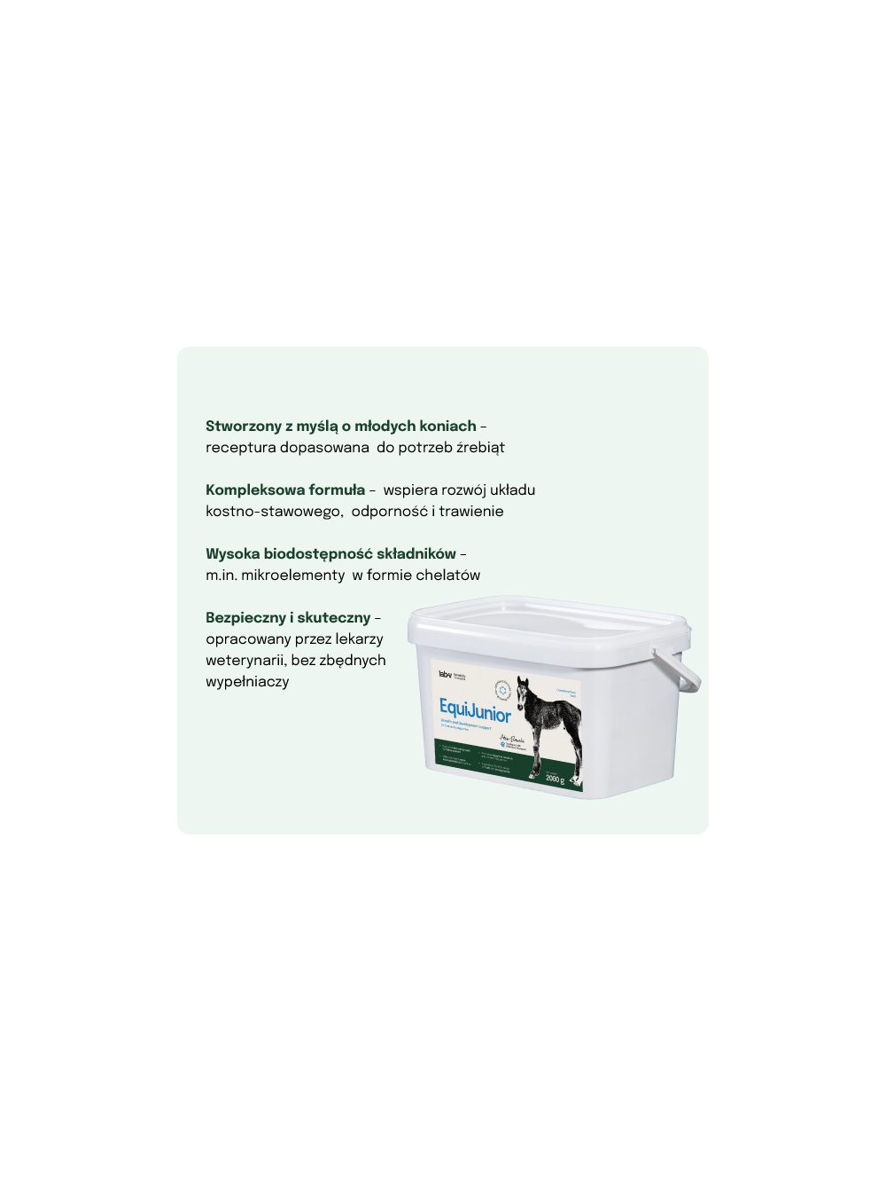 Lab-v EquiJunior Mieszanka paszowa uzupełniająca dla źrebiąt, wspierająca wzrost, rozwój i prawidłowe żywienie młodych koni i kucyków 2000g