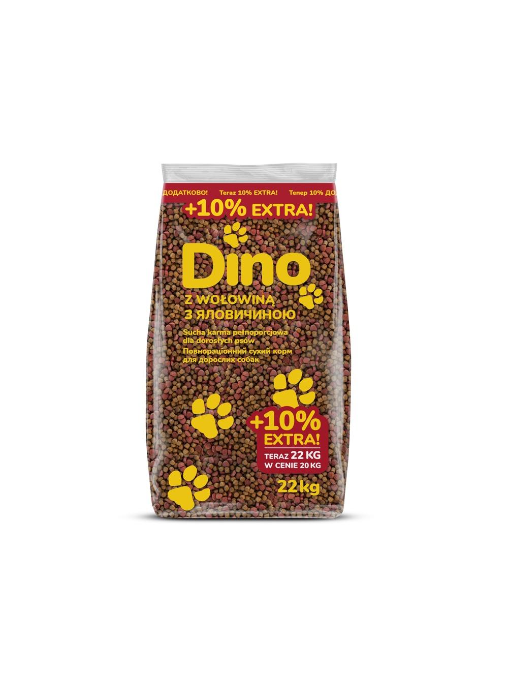 DINO Sucha Karma z Wołowiną dla Psów 20kg + 10% GRATIS