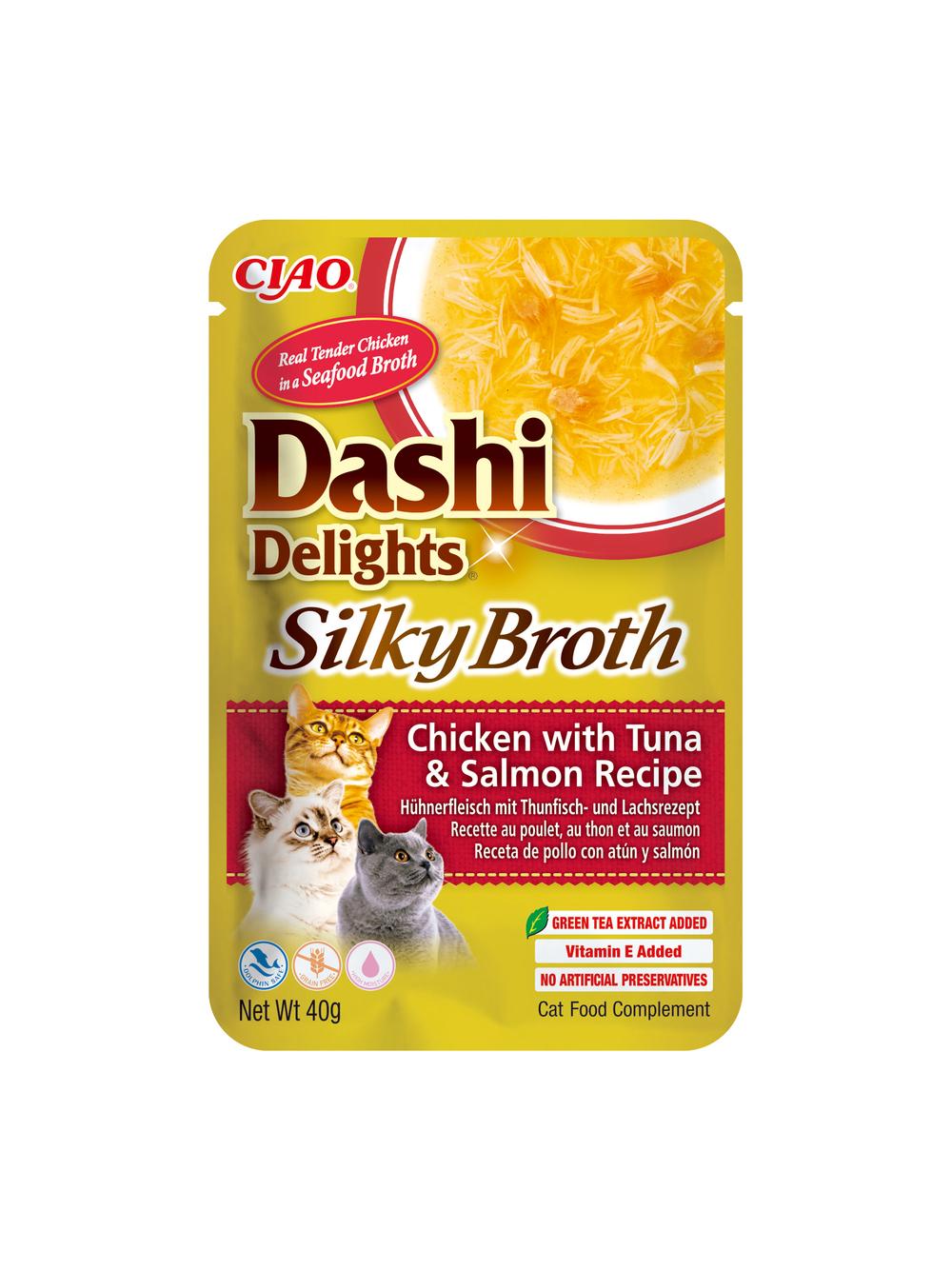 INABA Dashi Delights Silky Broth Chicken with Tuna & Salmon Recipe 12x40g
