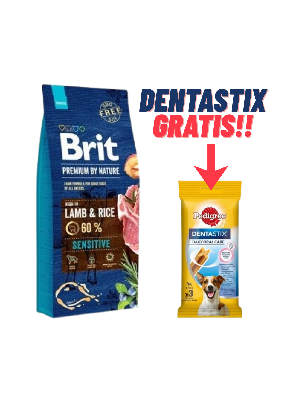 BRIT Premium By Nature Sensitive Lamb 8kg + DentaStix GRATIS!!