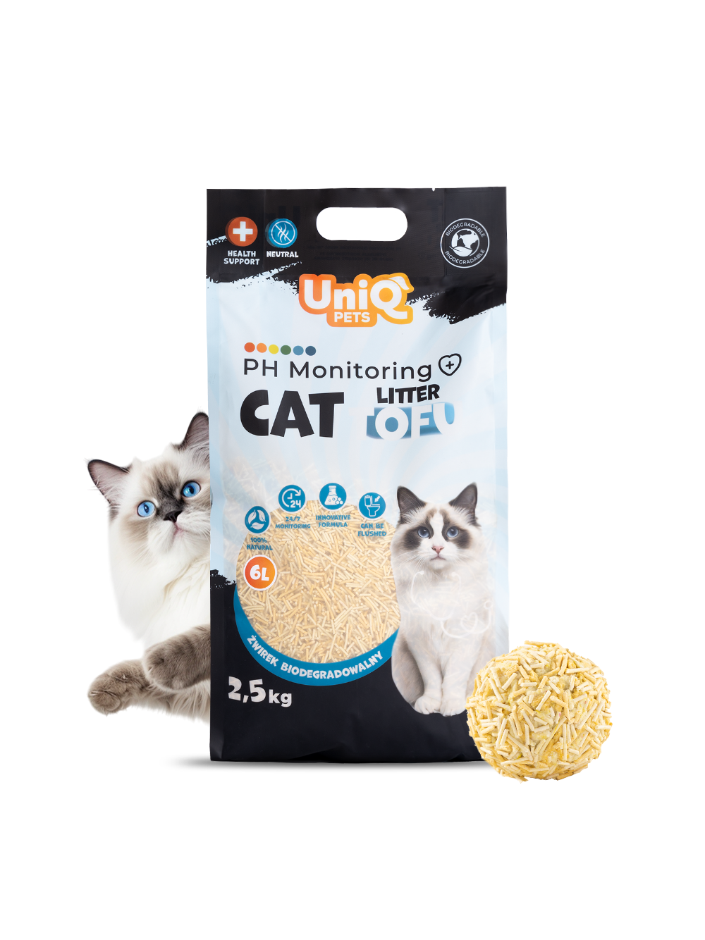 UNIQ PETS ŻWIREK DLA KOTA TOFU, pH monitoring, biodegradowalny 2,5 kg bez zapachowy.