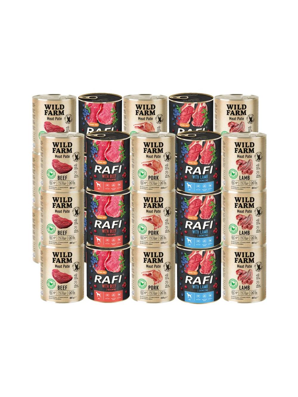DOLINA NOTECI Rafi + WILD FARM Meat Pate Mix smaków 30x800g