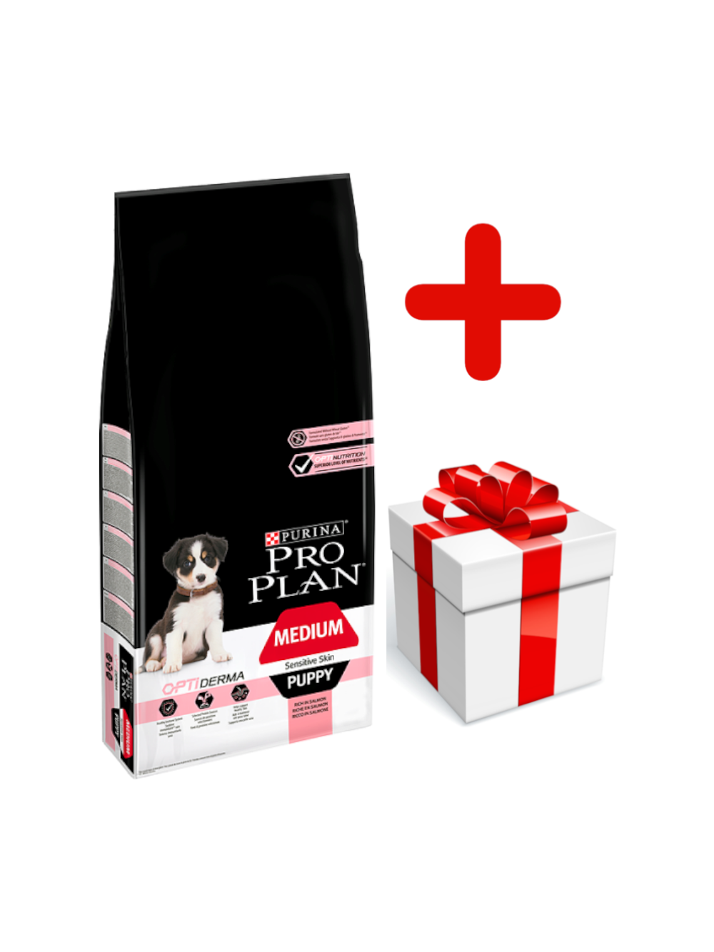 Purina Pro Plan Medium Puppy Sensitive Optiderma, łosoś i ryż 12kg   + niespodzianka dla psa GRATIS!