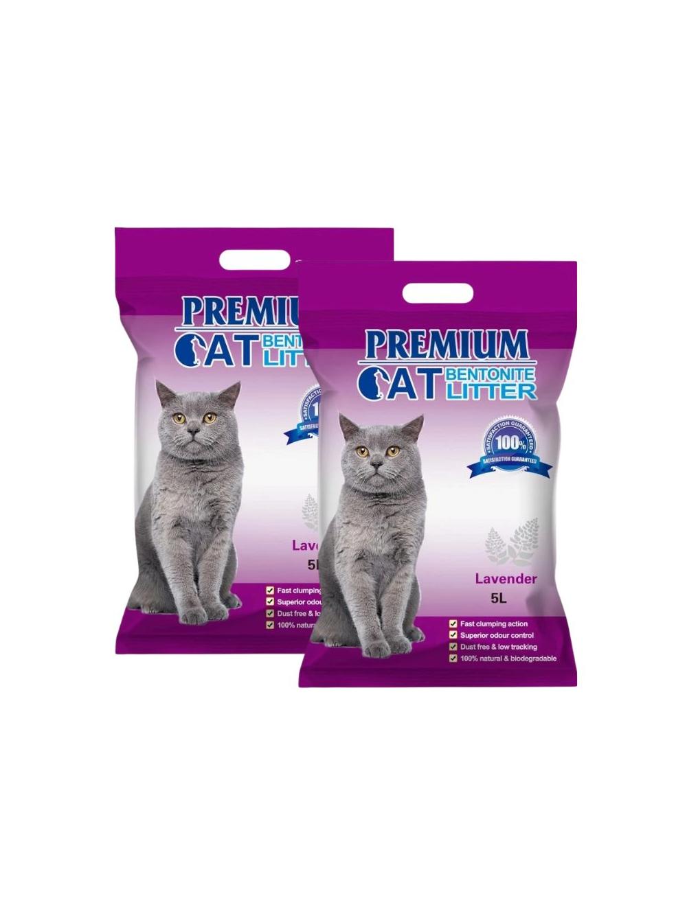 Premium Cat Żwirek Bentonitowy Zbrylający - Lawendowy dla kota 2x5L