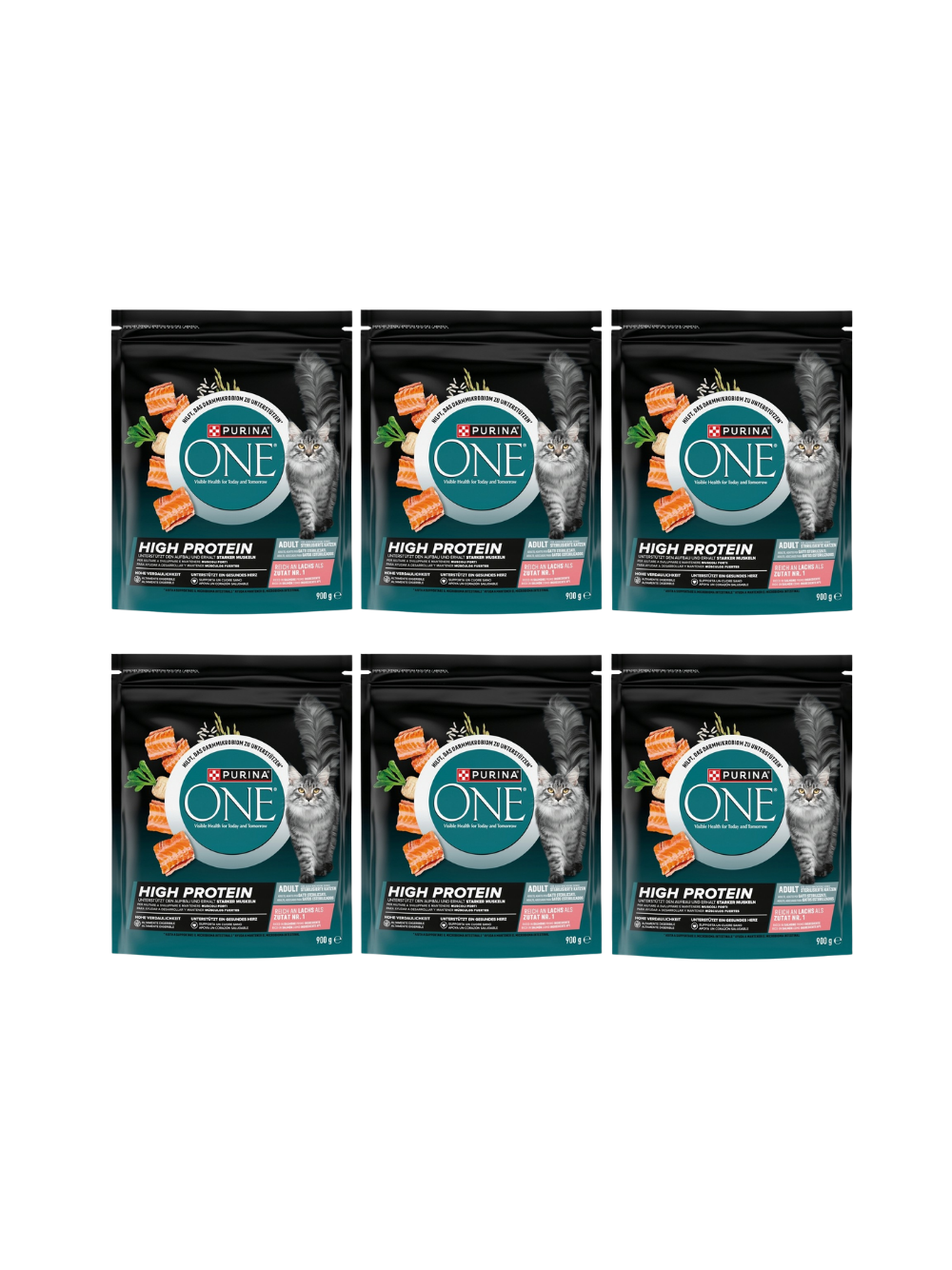 Purina ONE High Protein  Karma Dla Dorosłych Kotów Bogata w Łososia 6x900g