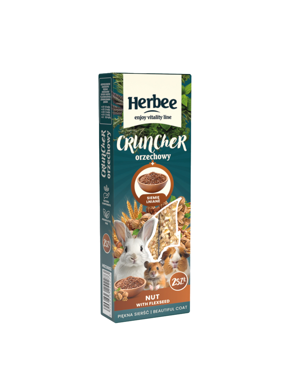 HERBEE cruncher dla gryzoni i królików 115g orzechowy z siemieniem lnianym
