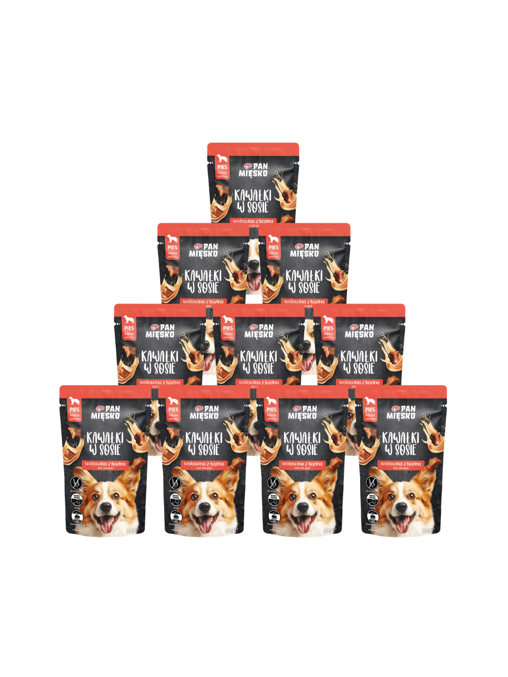 PAN MIĘSKO Kawałki w sosie Wołowina z koziną 10x150g dla psa