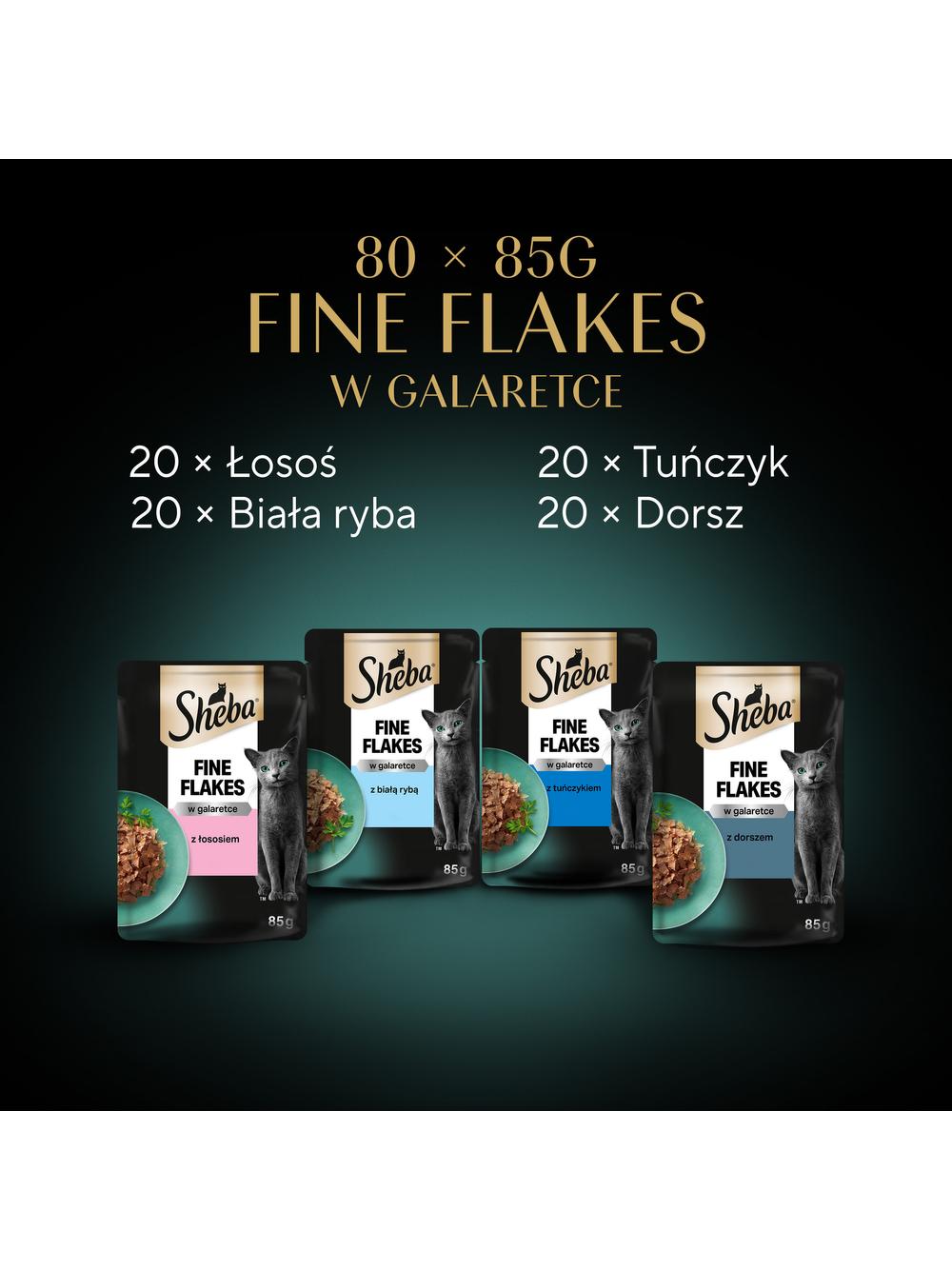 SHEBA Delicacy Rybne Smaki saszetki 80x85 g – mokra karma pełnoporcjowa dla dorosłych kotów, w galaretce (kawałki z: łososiem, białą rybą, tuńczykiem, dorszem)