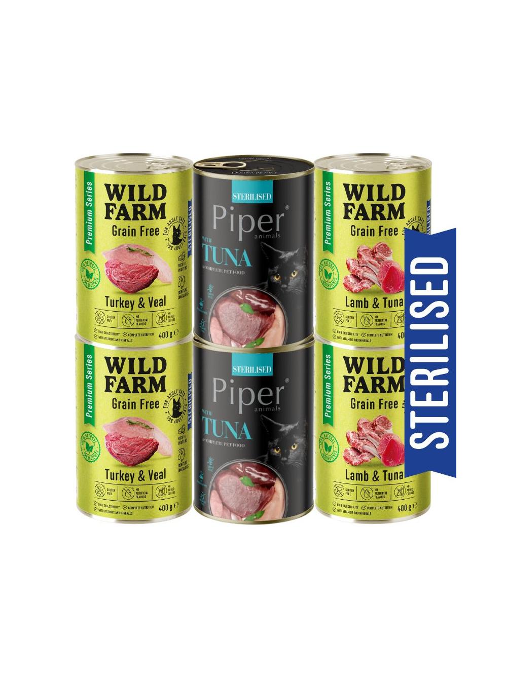 WILD FARM Premium Grain Free + Piper 6x400g  - bezzbożowa karma dla kota sterylizowanego