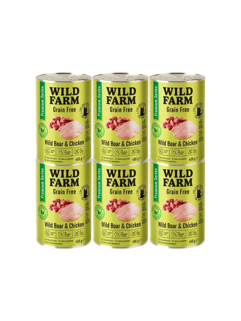 WILD FARM Premium Grain Free Wild Boar and Chicken 6x400g  - bezzbożowa karma dla kota