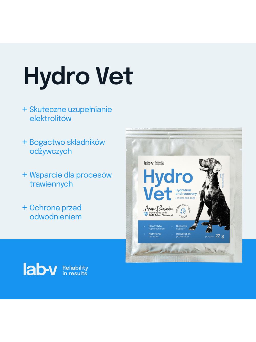 Lab-v Hydro-Vet Dog - mieszanka paszowa dietetyczna wspomagająca regenerację organizmu po przebytych operacjach dla psów 22 g